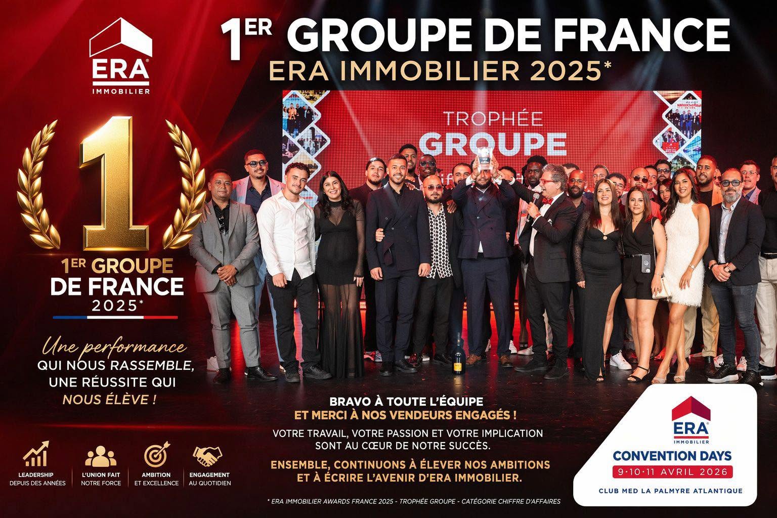 Équipe ERA Immobilier Val & Seine réunie lors de la remise du trophée du premier groupe de France 2025